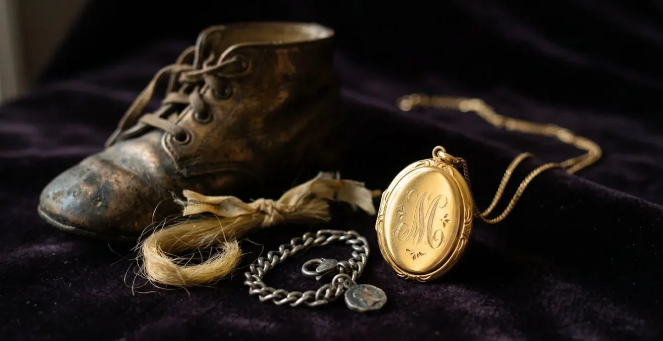 Colgante de oro de 18 quilates grabado junto a otros recuerdos de infancia