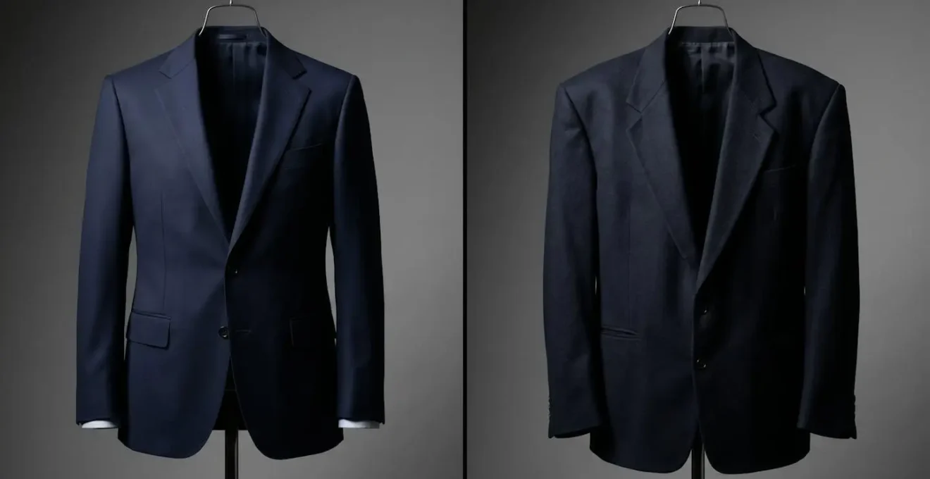 Comparación entre blazer moderno estructurado y blazer anticuado