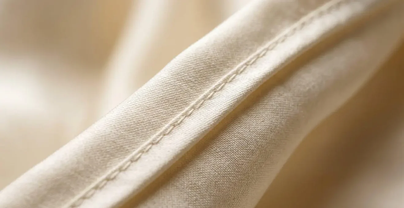 Detalle macro de costura francesa en camisa de seda de alta calidad