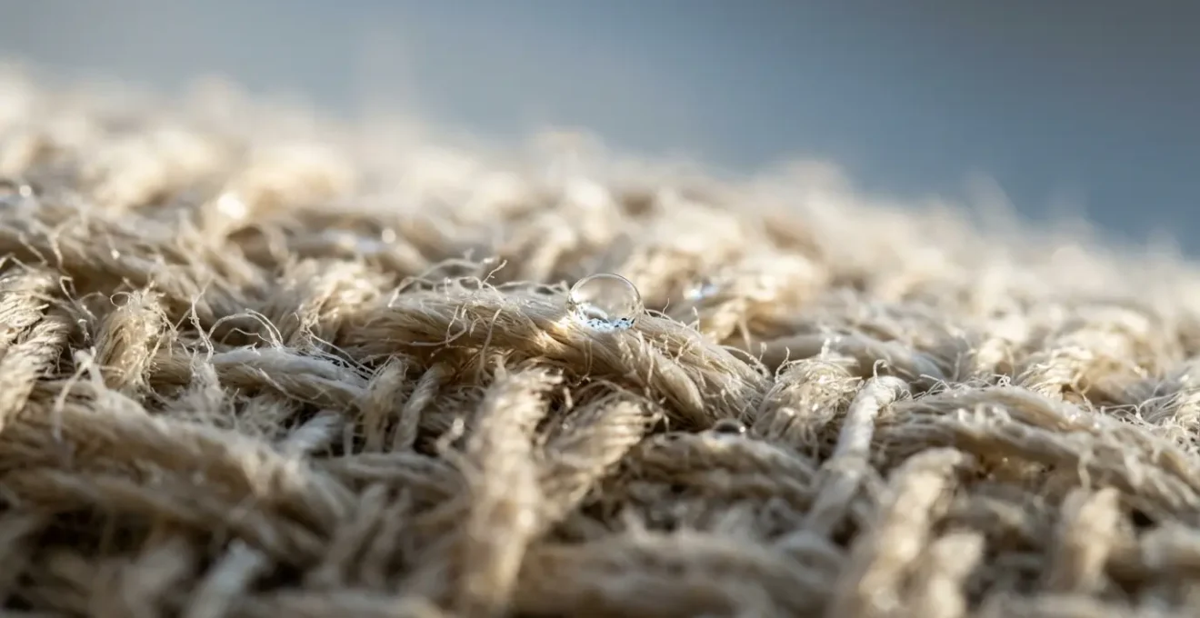 Textura microscópica de fibras de lino orgánico mostrando su estructura natural y suave