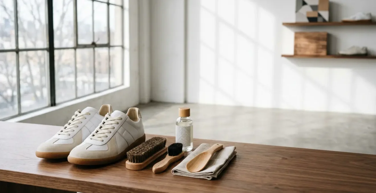 Zapatillas de edición limitada siendo cuidadas meticulosamente con productos profesionales de limpieza